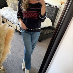 American Eagle Navy Sweater with Red, Pink, and White Accents